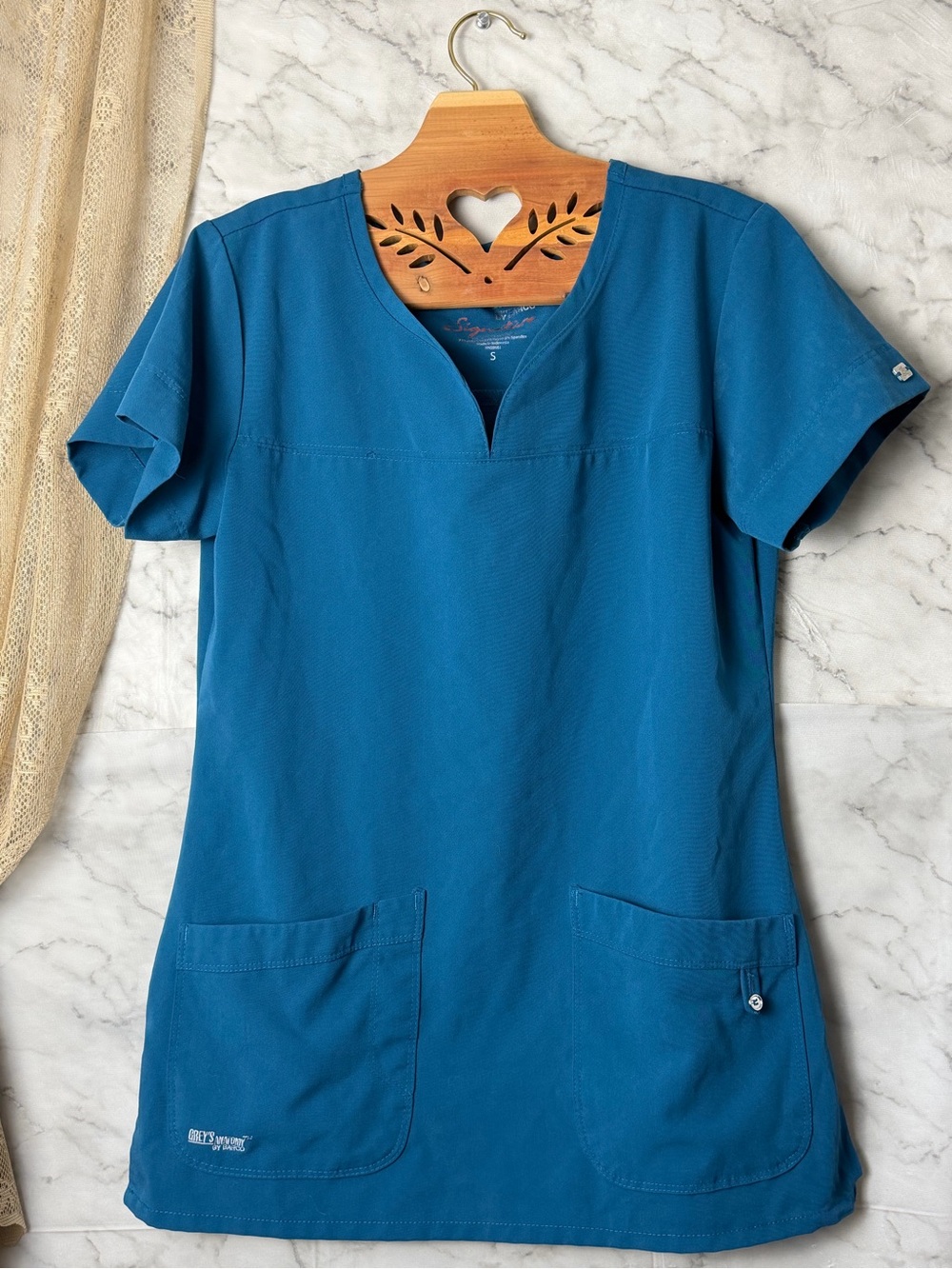 Grey's Anatomy by Barco Signature Scrub Top S Teal Blue Stretch Medical Uniform